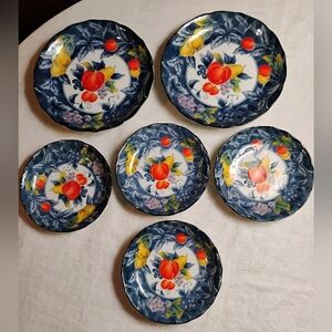 Vintage Sonoma Japanese Rice Bowls Handpainted Fruit 6 Total